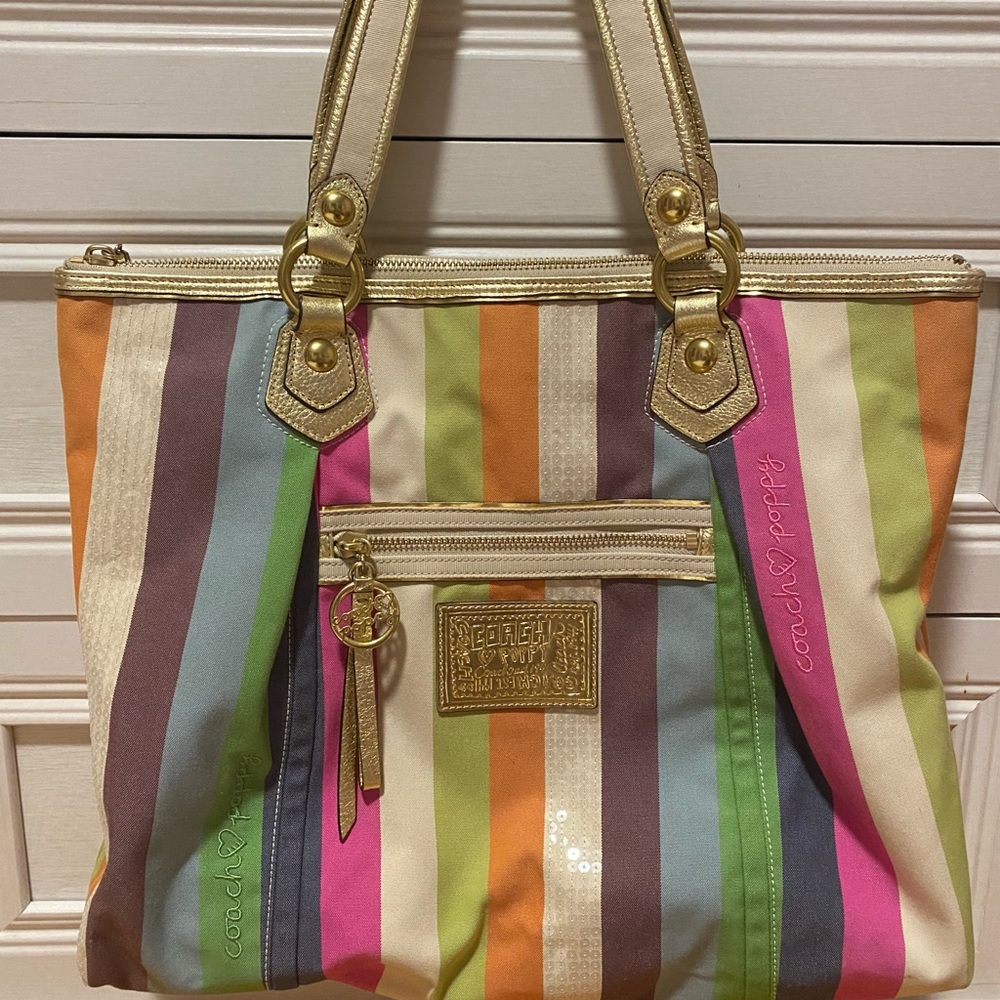 Vintage Coach Legacy Multicolor Striped Poppy Tote
